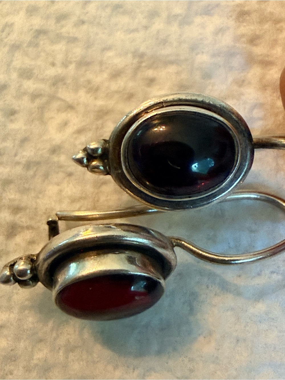 Vintage Scandinavian 830 Silver & Garnet Drop Earrings, Signed Eiler & Marløe
